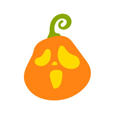 Haunted pumpkin. Listen to the gold carved ghost face. For decorating the Halloween card.