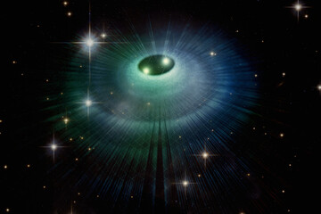 Strange eye-shaped glow in the night sky, galaxy, black hole, alien network. Elements of this image...