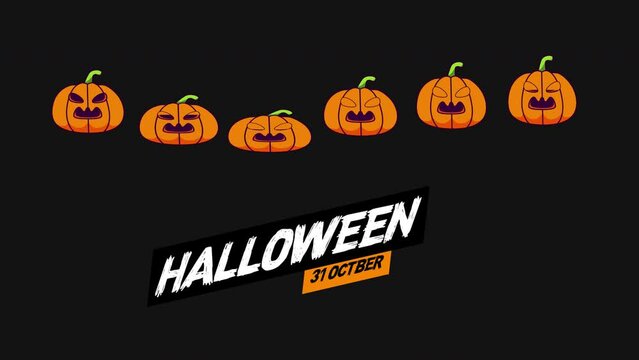 happy halloween word with pumpkin loop motion graphics video transparent background with alpha channel