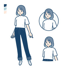 Tシャツを着た若い女性がリラックスしているイラスト