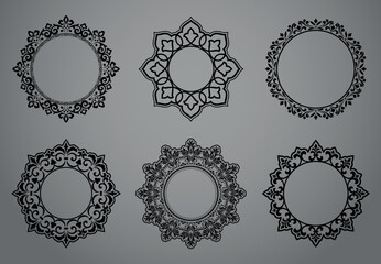 Set of decorative frames Elegant vector element for design in Eastern style, place for text. Floral black and gray borders. Lace illustration for invitations and greeting cards