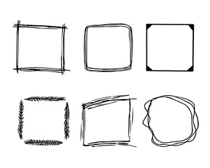 Doodle frames set, hand-drawn monograms.Edgings and cadres with simple sketchy elements for your design.Isolated. Vector illustration.