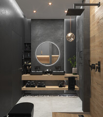 Master bathroom design ideas, 3D render - 525102899