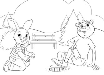 Easy coloring page rabbit for boys and girls