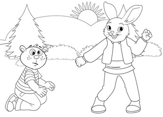 Easy coloring page rabbit for boys and girls