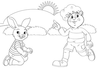 Easy coloring page rabbit for boys and girls
