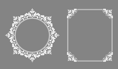 Set of decorative frames Elegant vector element for design in Eastern style, place for text. Floral gray and white borders. Lace illustration for invitations and greeting cards