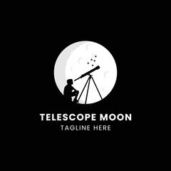 Telescope moon logo design template vector