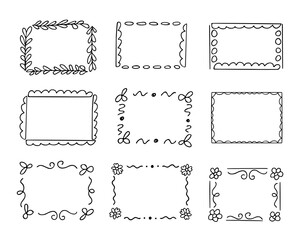 Doodle frames set, hand-drawn monograms.Edgings and cadres with simple sketchy elements for your design.Isolated. Vector illustration.