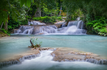 Kuang Si waterfall the most popular tourist attractions Lungprabang, Laos.