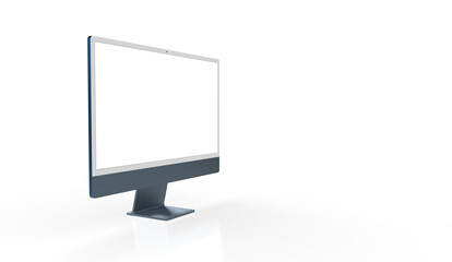 Trendy realistic thin frame monitor mock up with blank white screen