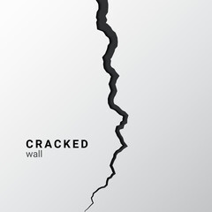 Crack vector wall line effect. Ground broken cracked wall earthquake isolated background - obrazy, fototapety, plakaty