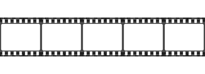 3d realistic vector icon. Film tape strip with white square. Isolated on white. Cinema concept. 