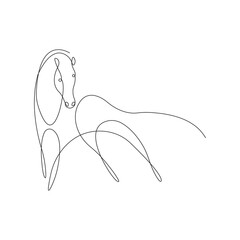 Silhouette of a running horse drawn in a continuous line. Design suitable for emblem, equestrian club logo, mascot, decoration, tattoo, poster, banner, t-shirt print. Isolated vector