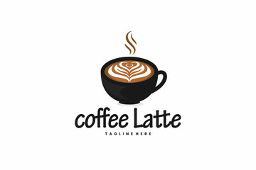 latte art coffee cup vector logo icon, cafe logo, restaurant logo