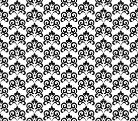 Flower geometric pattern. Seamless vector background. White and black ornament. Ornament for fabric, wallpaper, packaging. Decorative print