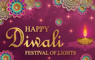 Happy Diwali vector illustration. Festive Diwali and Deepawali card. The Indian festival of lights