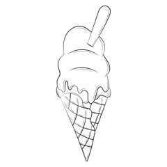 Ice cream doodle illustration. Isolated on white background.