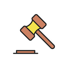 Judicial gavel thin line icon. Colourful linear symbol. Vector illustration.