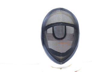 fencing mask white color with black mesh closeup