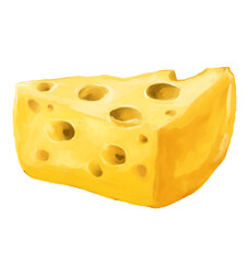 Cheese with holes butter slice watercolor illustration dairy product