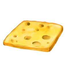Cheese with holes butter slice watercolor illustration dairy product