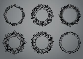 Set of decorative frames Elegant vector element for design in Eastern style, place for text. Floral black and gray borders. Lace illustration for invitations and greeting cards