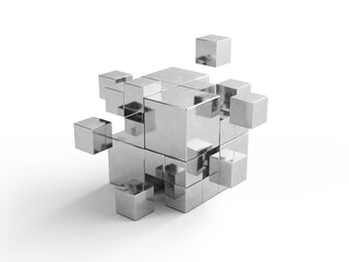 Business teamwork business concept - cube assembling from blocks. 3d rendering