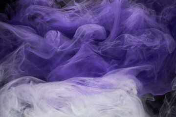 Purple lilac multicolored smoke abstract background, acrylic paint underwater explosion