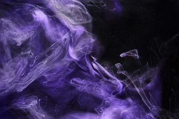 Purple lilac multicolored smoke abstract background, acrylic paint underwater explosion