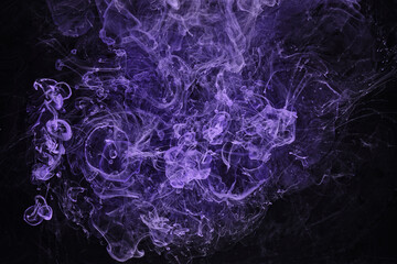 Purple lilac multicolored smoke abstract background, acrylic paint underwater explosion
