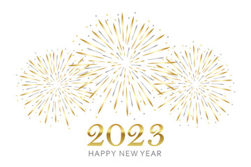 happy new year greeting card 2023 with gold and silver firework
