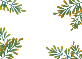 Tropical red green plant elements autumn watercolor hand painting illustration