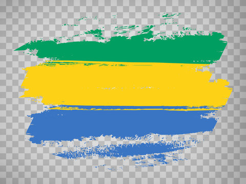 Flag Gabon brush stroke background.  Flag of  Gabon on transparent backrgound for your web site design, app, UI.  Stock vector. EPS10.