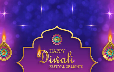 Fototapeta na wymiar Happy Diwali vector illustration. Festive Diwali and Deepawali card. The Indian festival of lights