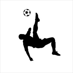 Fototapeta na wymiar Football Soccer player silhouette with ball. High quality isolated Logo. Sport player shooting on white background. Vector illustration № 7.