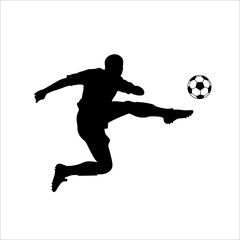 Fototapeta na wymiar Football Soccer player silhouette with ball. High quality isolated Logo. Sport player shooting on white background. Vector illustration № 6.