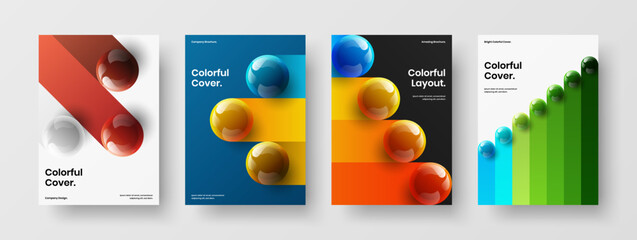 Premium 3D balls front page illustration collection. Modern booklet vector design layout set.