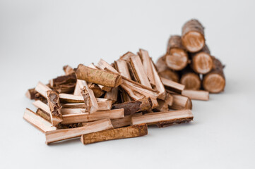 heating of a private wooden house with firewood in the cold season in winter and autumn