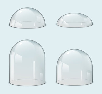 Glass Dome Bell Jar Cover. 3d Transparent Vector Glass Dome Protection Case Hemisphere Empty Glassware