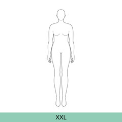 XXL Women Fashion template 9 nine head size Croquis plus size Lady model Curvy body BMI figure front view. Vector outline sketch girl for Fashion Design, Illustration, technical drawing