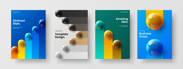 Creative catalog cover vector design illustration collection. Geometric 3D spheres handbill template composition. - obrazy, fototapety, plakaty