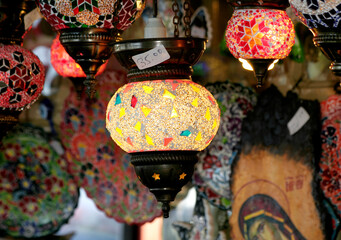 Colorful Mosaic Lamps for sale at The Market in Rhodes,Greece