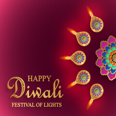 Naklejka premium Happy Diwali vector illustration. Festive Diwali and Deepawali card. The Indian festival of lights