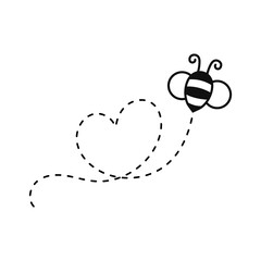 Bee flying path. A bee flying in a dotted line The flight path of a bee to honey.
