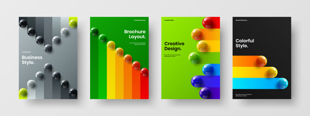 Fresh 3D balls company identity layout set. Unique banner A4 design vector illustration collection.