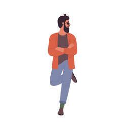 Hipster man in relaxed model pose. Confident handsome stylish boy vector illustration