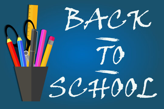 Back to school creative banner. with pencils - sketch on the blackboard, vector illustration.