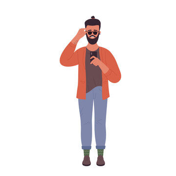 Cool hipster man taking photo. Stylish bearded man on photoshoot vector illustration