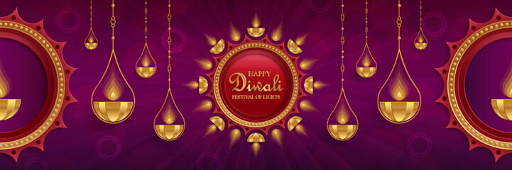 Happy Diwali vector illustration. Festive Diwali and Deepawali card. The Indian festival of lights